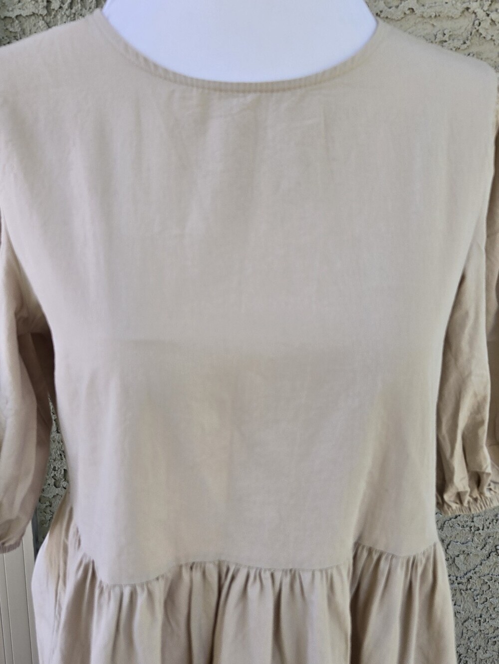 Ole By Koton Beige Tiered Puff-Sleeve Midi Dress - Picture 2 of 9